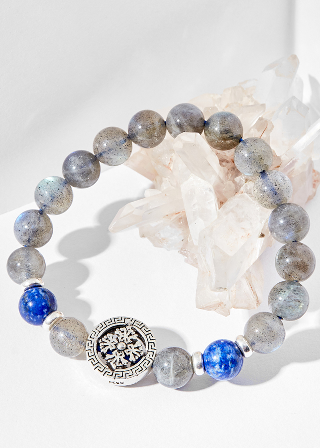 Vòng tay xà cừ ánh xanh mix đá lapis charm bạc Ngọc Quý Gemstones