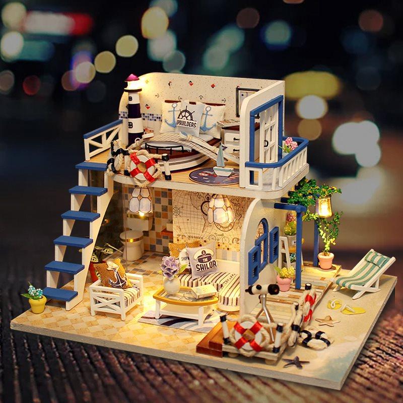 Mô hình nhà DIY Doll House Blue Coast kèm Đèn LED