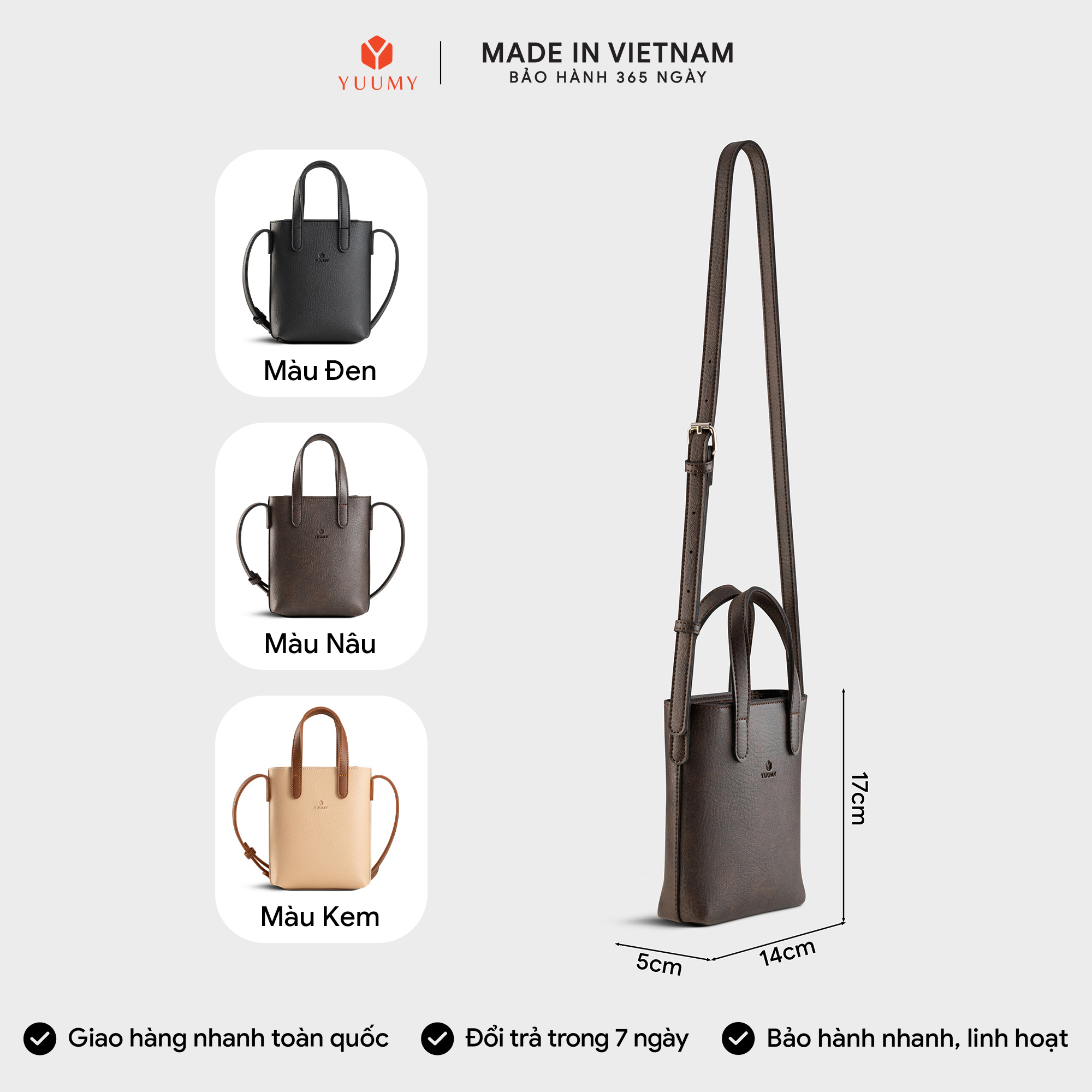 Túi Yuumy ( Thời trang nữ dáng chữ nhật mini - Túi đeo chéo da Bergen YN305 )