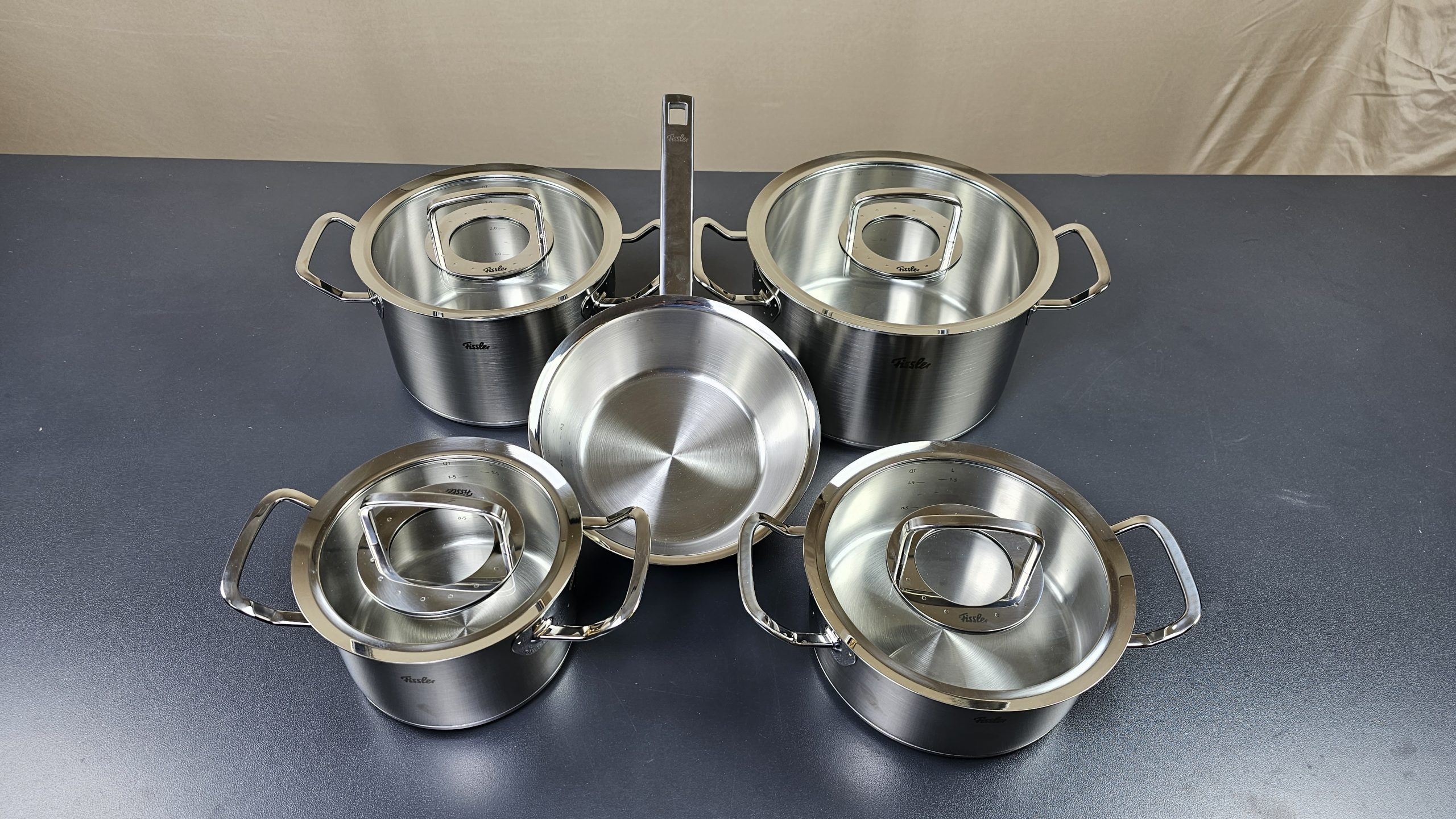 BỘ NỒI FISSLER ORIGINAL-PROFI COLLECTION 4 NỒI 1 QUÁNH 20 cm NẮP KÍNH Hàng chính hãng