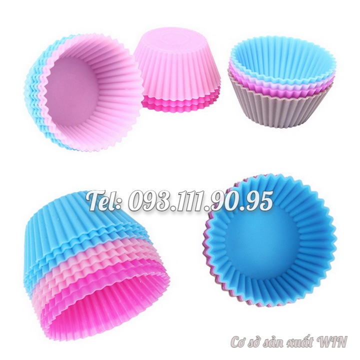 Bộ 10 khuôn silicon 3 lớp làm bánh, rau câu, bánh bông lan, bánh da lợn hình tròn Cupcake – Mã số 1133