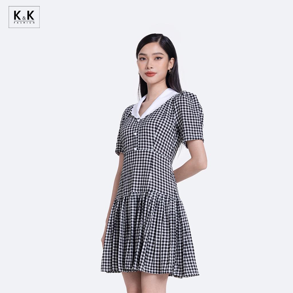 Đầm Caro Đuôi Cá Cổ Sen K&K Fashion KK115-26 Chất Liệu Xô Lụa
