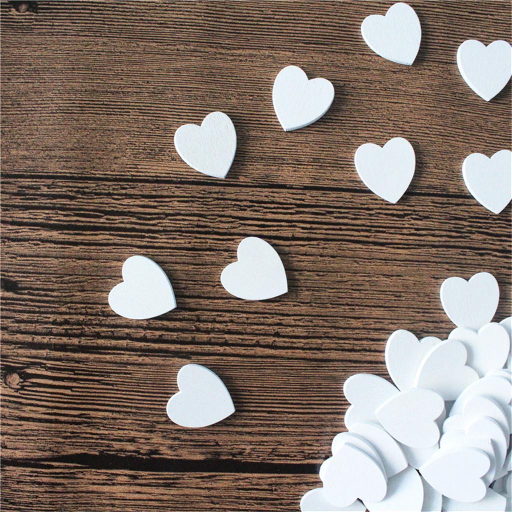 3-7pack 100 Pieces White Wooden Love Heart Shapes Craft Wood Embellishments