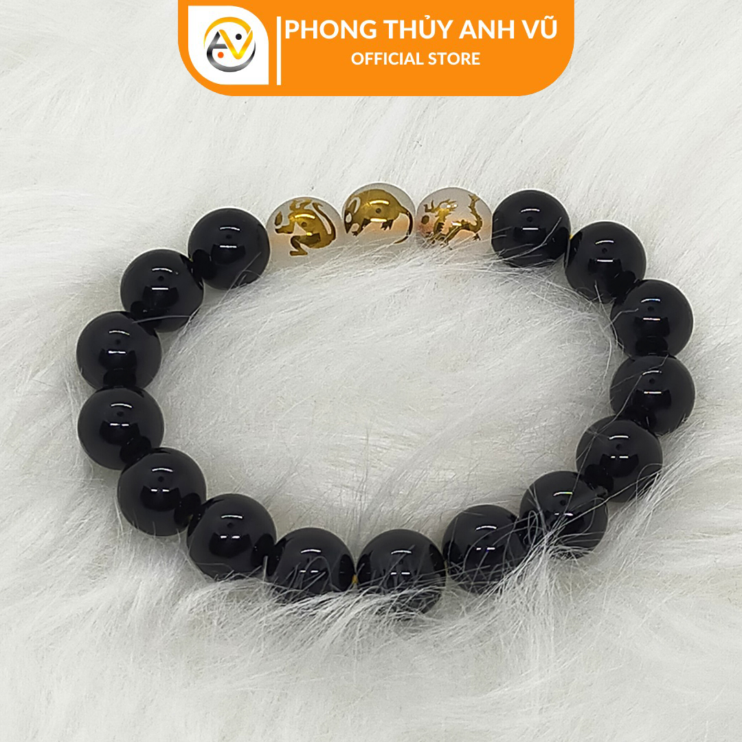 Vòng tam hợp thân tý thìn đã khai quang - chất liệu mã não đen - size 8 10 12ly - may mắn tài lộc - Vòng Tam Hợp Anh Vũ