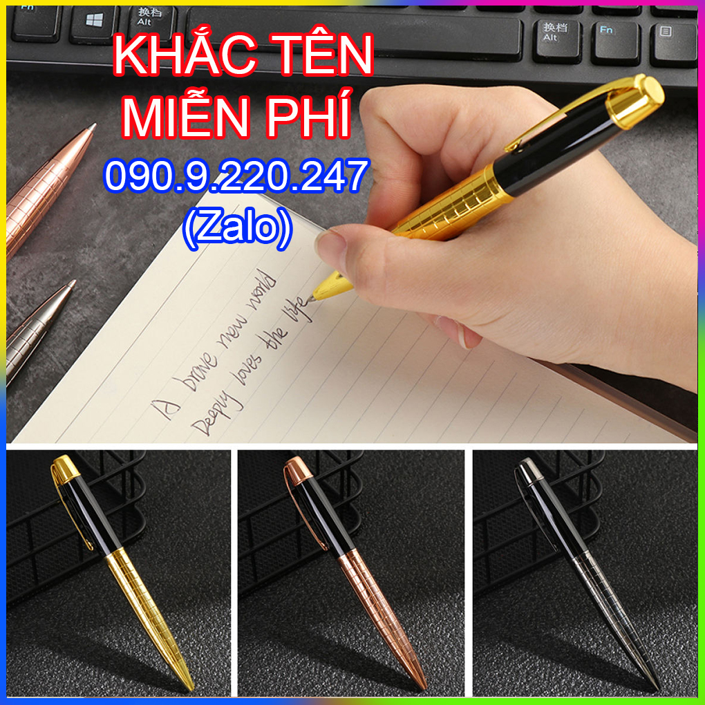 (Gift)Bút ký khắc tên cao cấp Doanh nhân 006, thép nguyên khối, mực bi đều ở mọi góc nghiêng