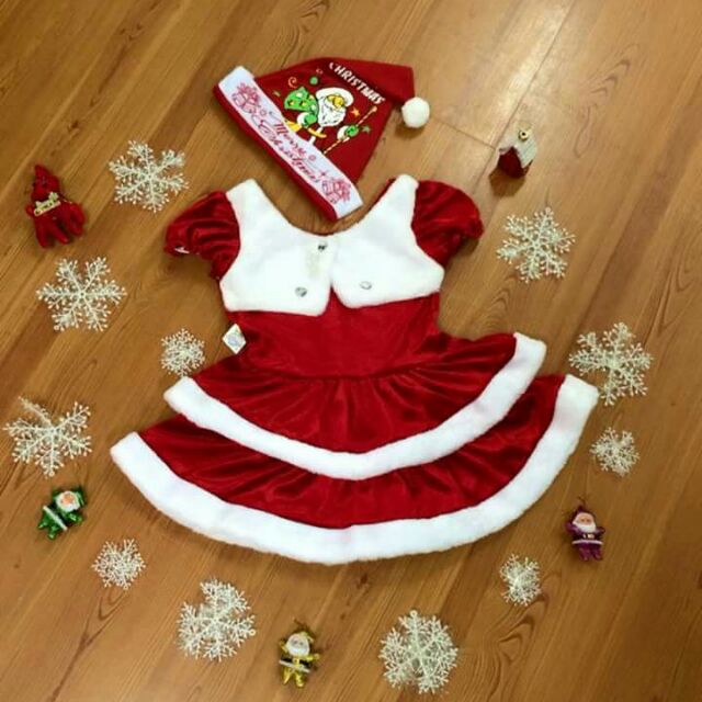 Bộ váy Noel cho bé vải Nhung + Tặng kèm mũ