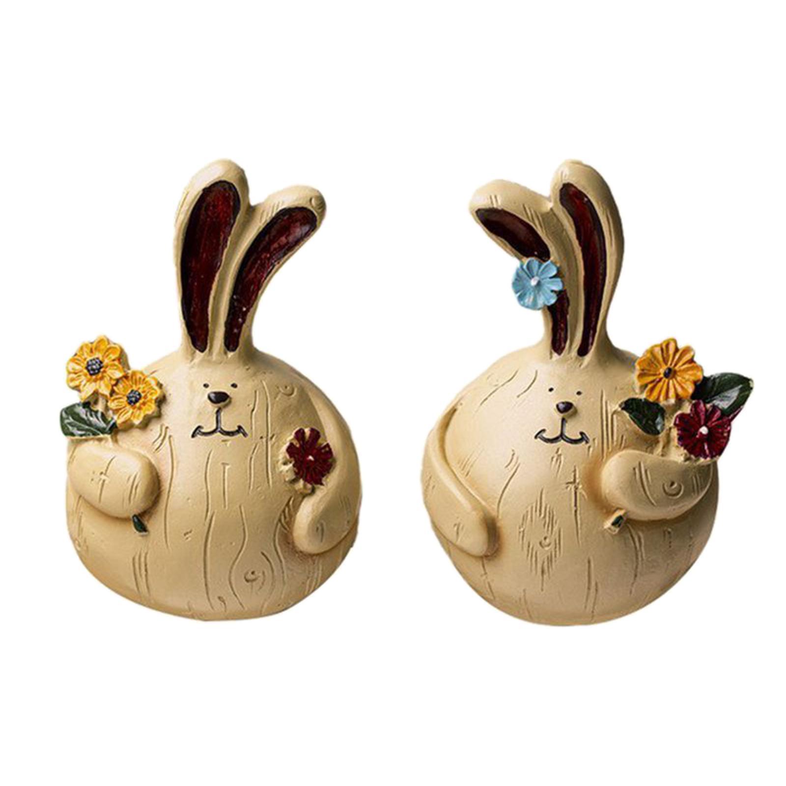 2Pcs Cute Rabbit Head Sculptures Home Decoration Statue Desktop Figurine