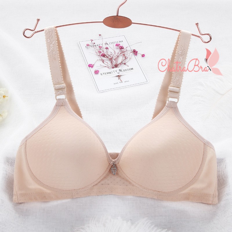 Áo lót trơn không gọng mút đệm vừa cotton chấm bi chìm