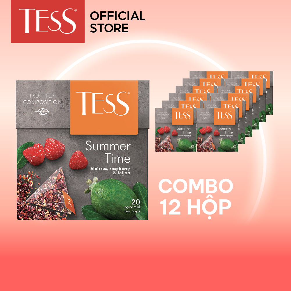 Combo 12 hộp Trà hoa quả Tess Summer Time vị mâm xôi và ổi feijoa 20 gói/hộp