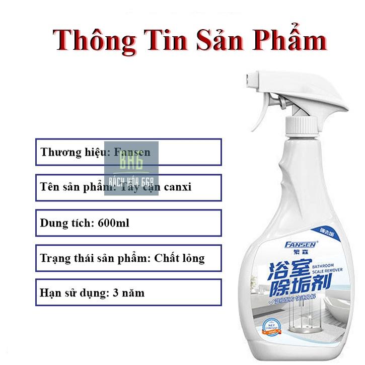 Chai xịt tẩy vệ sinh canxi nhà tắm Fansen 500ml - Dung được cho vách kính, bồn rửa mặt, nhà tắm, vòi nước