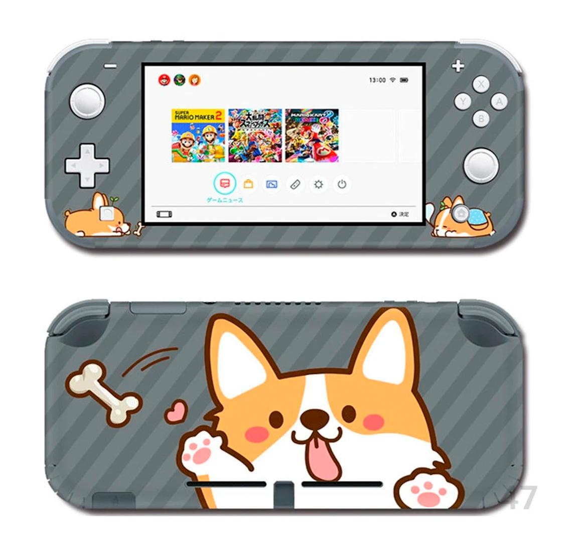 Skin decal dán Nintendo Switch Lite mẫu Corgi Hello nền xám đen (dễ dán, đã cắt sẵn)