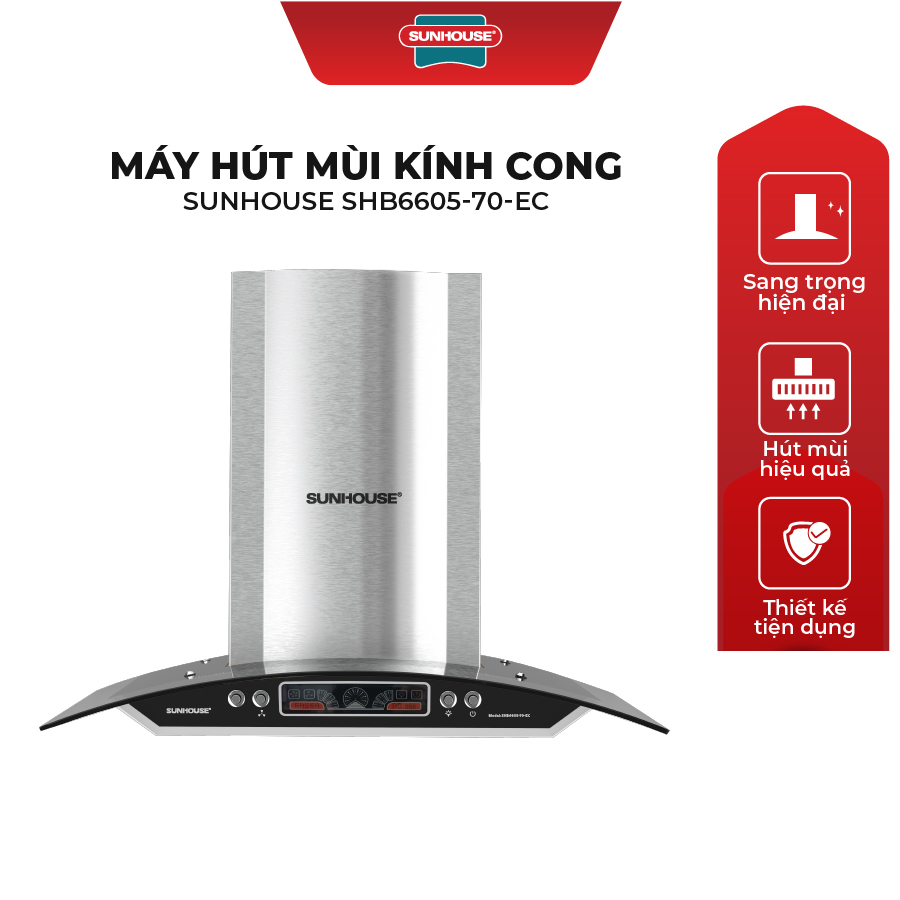 Máy hút mùi kính cong Sunhouse SHB6605-70-EC - Hàng chính hãng