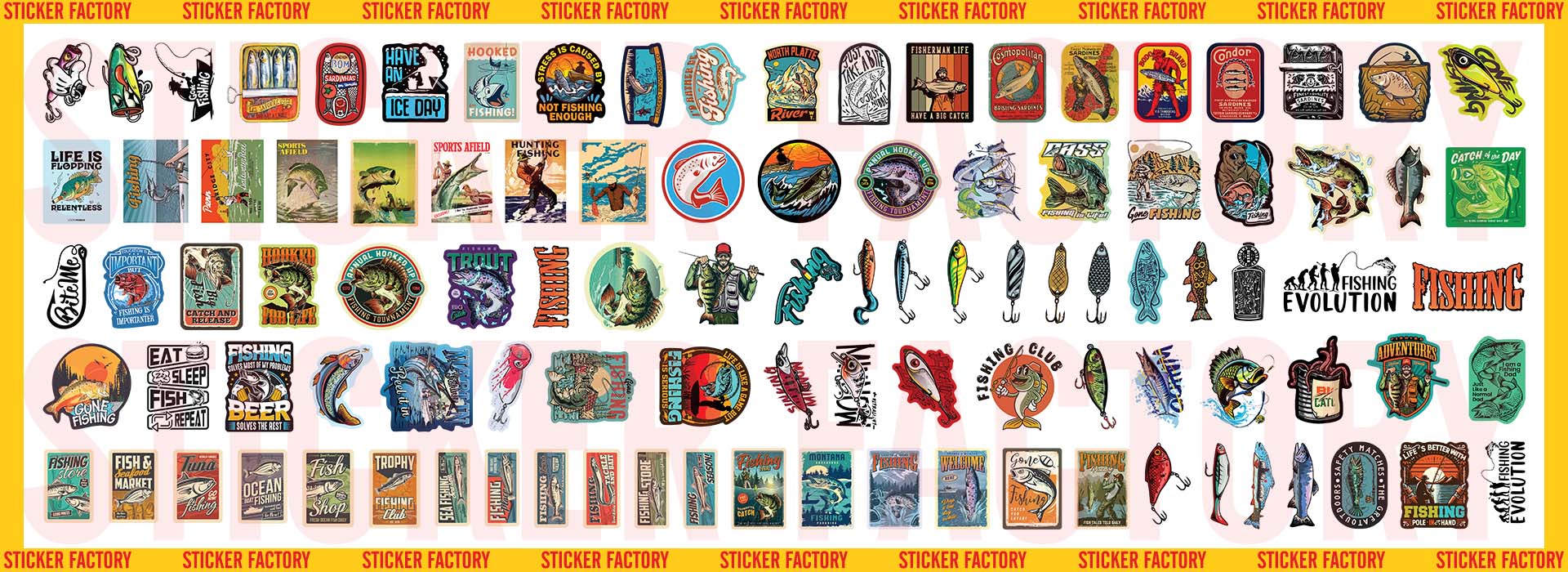Fishing - Set 100 sticker decal hình dán dễ thương - STICKER FACTORY