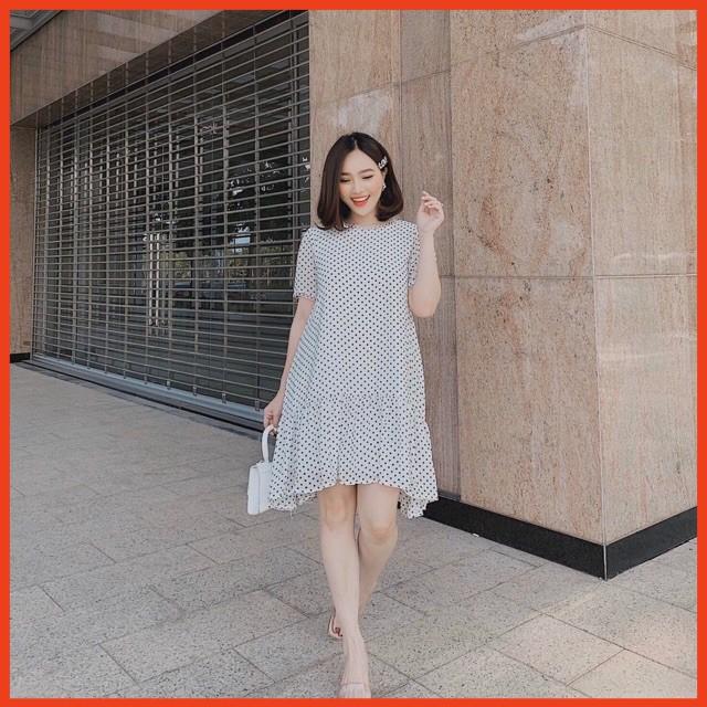 Đầm Suông Dài Trắng Bi Đuôi Cá Viền Ren