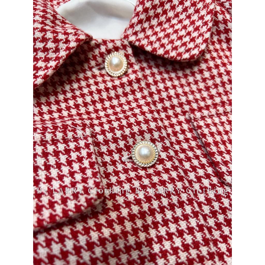 Set S376 Áo Khoác Dạ Tweed Đính Cúc Ngọc Chân Váy Ngắn Xếp Ly Larry Clothing
