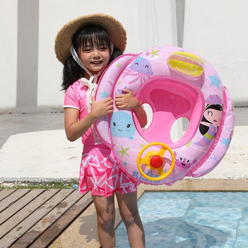 Phim hoạt hình dễ thương Bể bơi cho trẻ sơ sinh bơm hơi Phao bơi cho trẻ em có vô lăng Ghế nước Phao cứu sinh