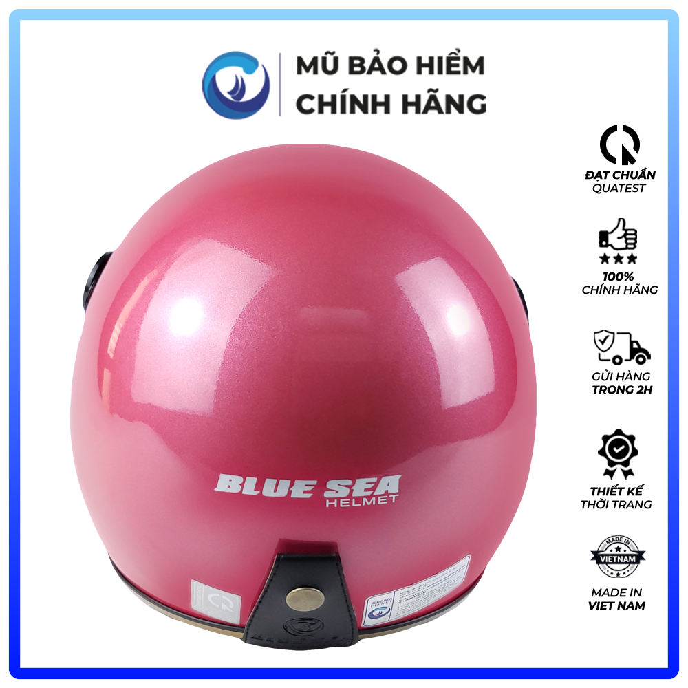 Mũ Bảo Hiểm 3/4 Blue Sea - Màu Hồng Nhũ Bóng - Có Kính Chắn Gió Cao Cấp