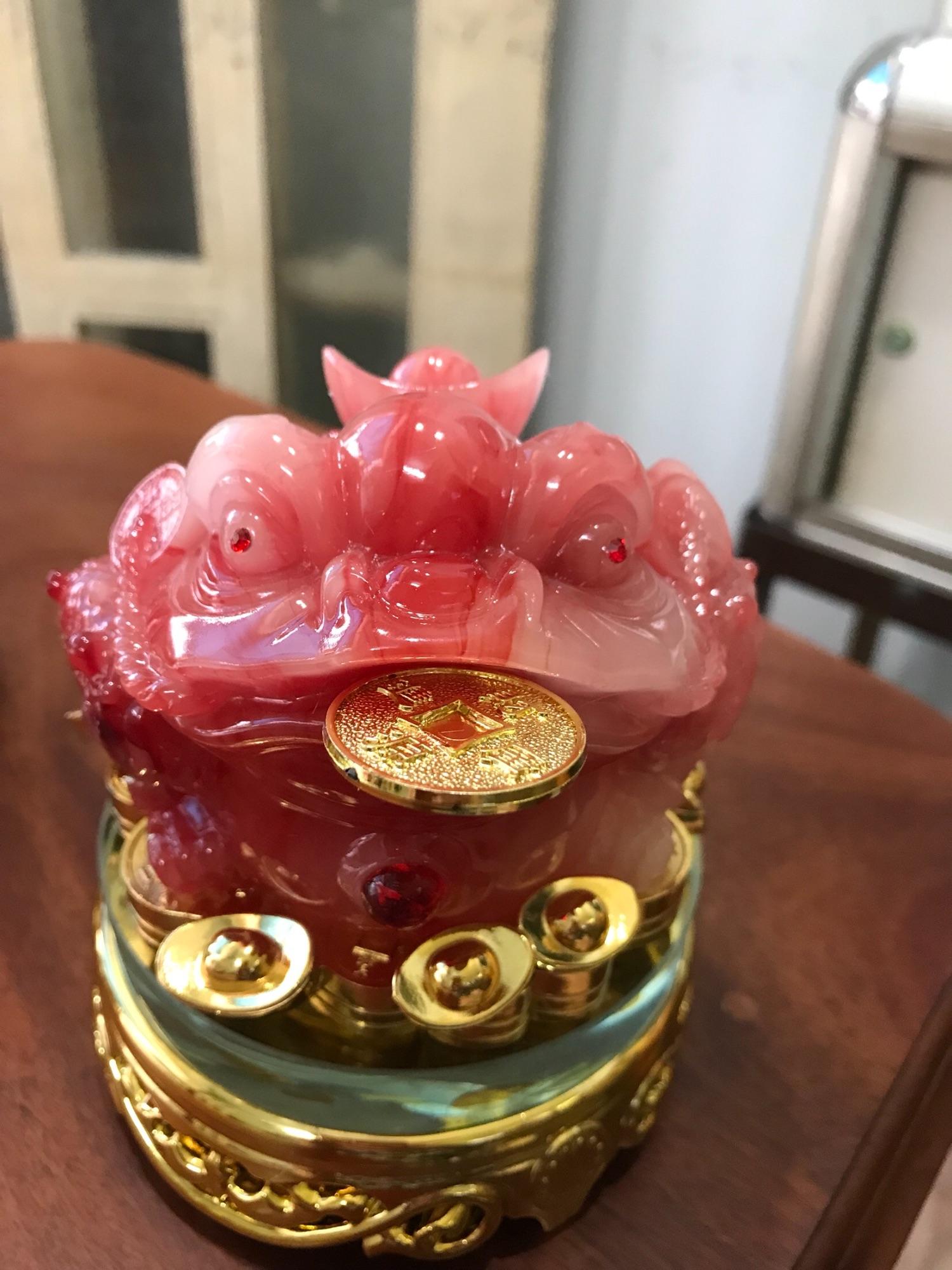 Tượng Cóc đỏ cõng thỏi vàng thiềm thừ phong thủy đế xoay cao 13cm đk 11cm hợp mệnh hỏa mệnh thổ ạ
