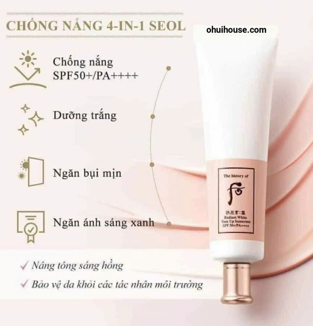 Combo 10 Gói Kem Chống Nắng Whoo Gongjinhyang Seol Radiant White Tone Up Sunscreen 1ml/gói