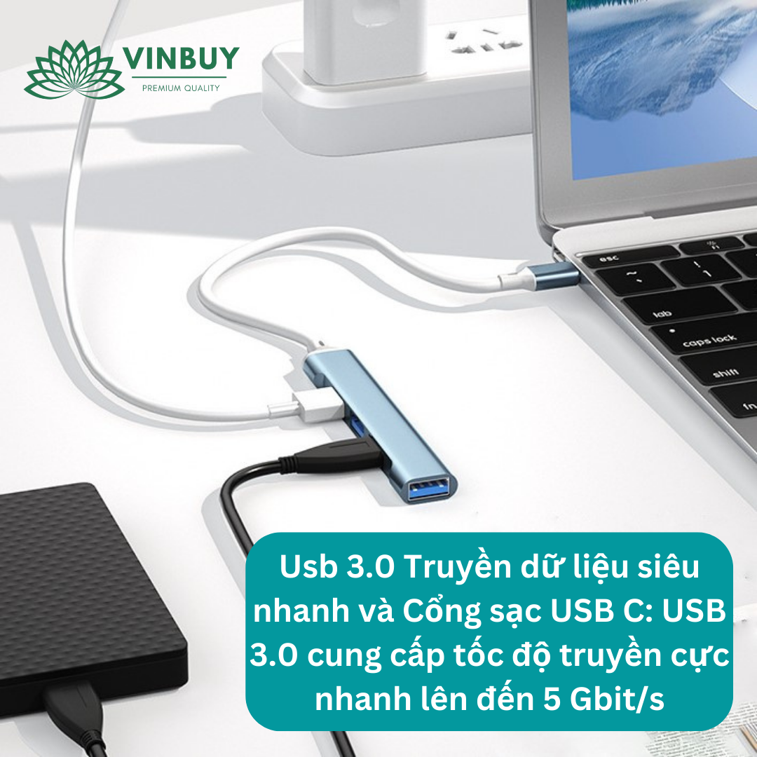 Hub USB 3.0 Và Hub Type C Đầu Ra 4 Cổng USB 3.0, Cổng Chuyển Đổi Dành Cho Macbook, Laptop, PC - Hàng Chính Hãng