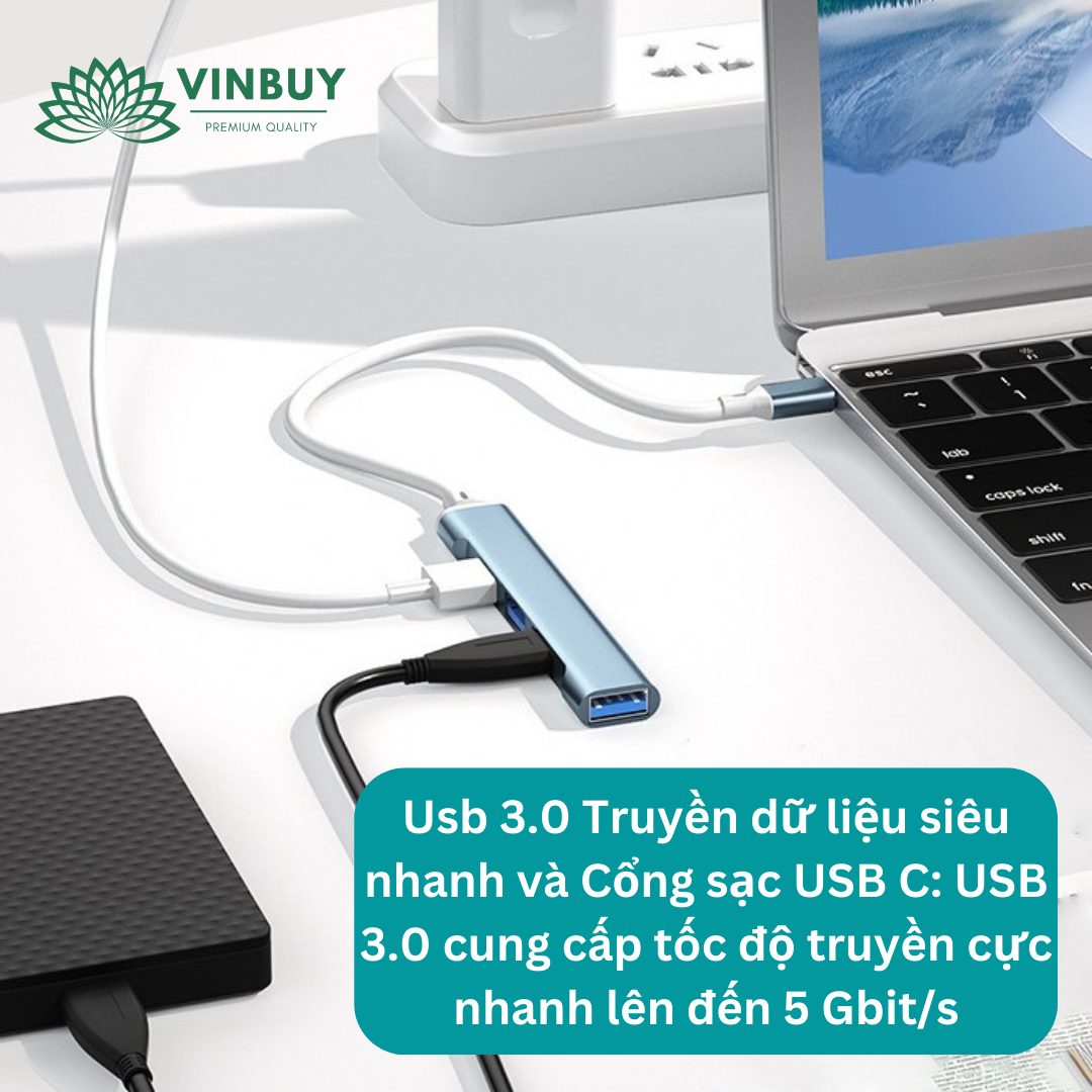 Hub USB 3.0 Và Hub Type C Đầu Ra 4 Cổng USB 3.0, Cổng Chuyển Đổi Dành Cho Macbook, Laptop, PC -  Hàng Chính Hãng