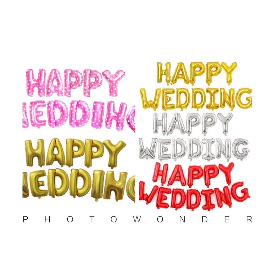 Bộ Bóng Chữ Happy Wedding Trang Trí Phòng Cưới