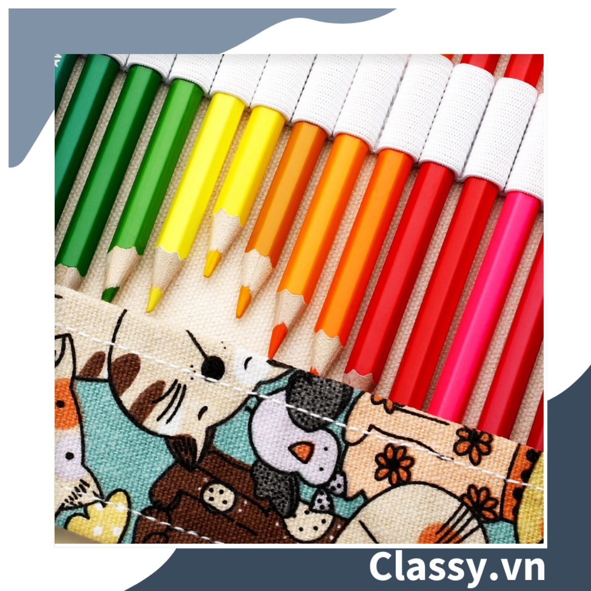Túi đựng bút dạng cuộn vải cotton, phong cách vintage hình mèo PK617