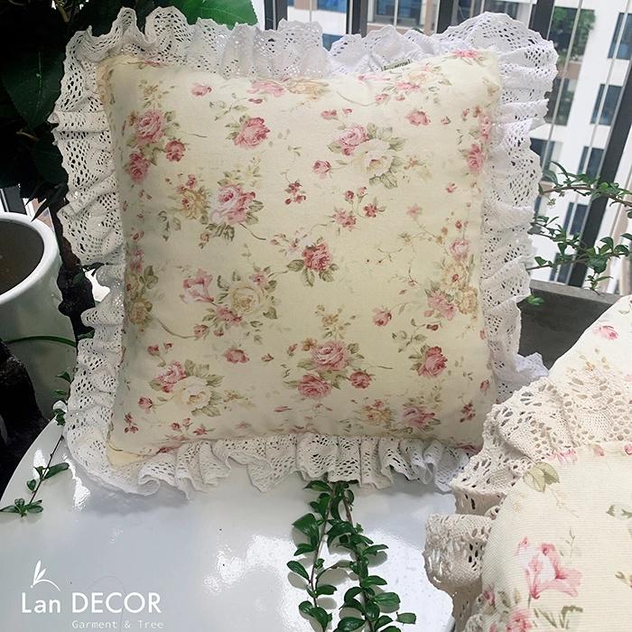 COMBO KHĂN TRẢI BÀN + VỎ GỐI + TẤM LÓT REN họa tiết hoa siêu đẹp, sang trọng, nhã nhặn Landecor mã TB515