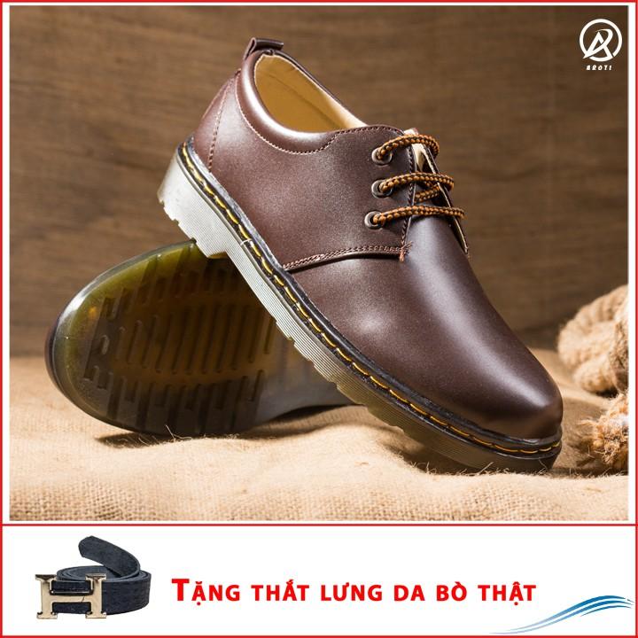 Giày Boot Nam Cổ Ngắn Màu Nâu Da Trơn Cực Đẹp Và Phong Cách Để Khâu Chắc Chắn - M353-NAU- Kèm Thắt Lưng Da Bò