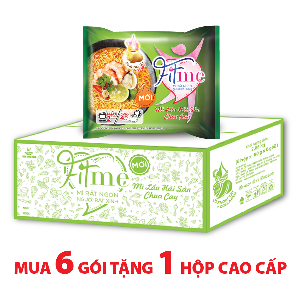 Thùng 36 Gói Mì Lẩu Hải Sản Chua Cay Fitme Có Bổ Sung Collagen 80g/gói