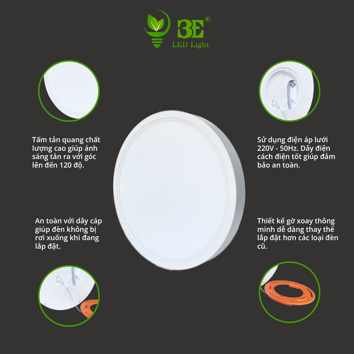 Đèn Led Ốp Trần Tròn 3E LED LIGHT Lắp Nổi Công Suất 16W 18W 21W 24W Siêu Sáng Bảo Hành 2 Năm