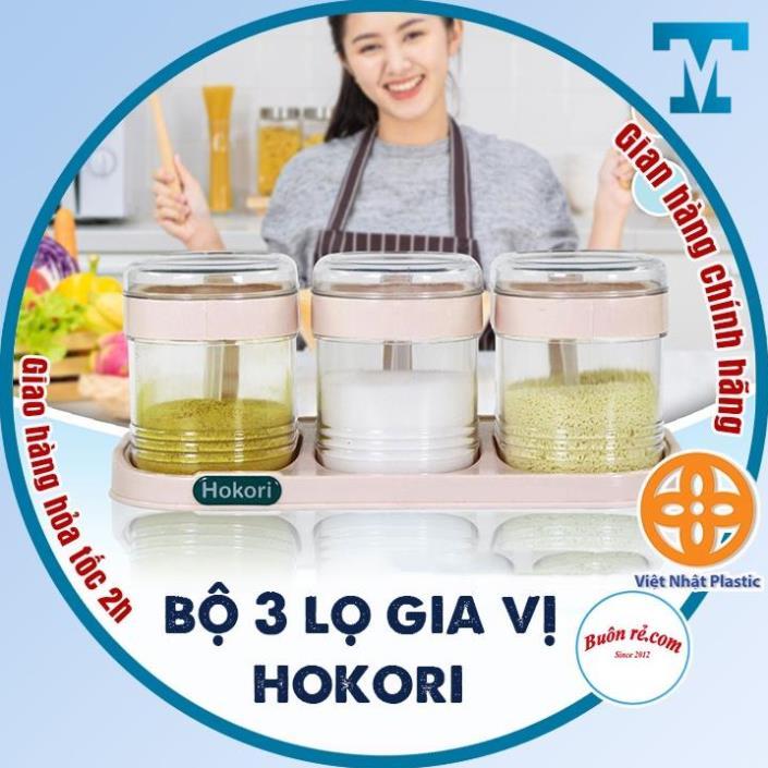Bộ 3 lọ đựng gia vị có thìa hàng cao cấp Hokori Việt Nhật , Hũ đựng gia vị có nắp đậy tiện dụng bền đẹp -01476