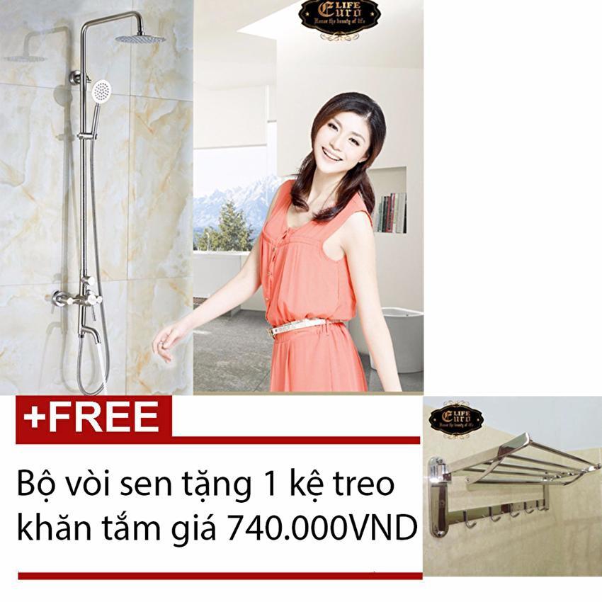 Bộ vòi sen tắm đứng INOX nóng lạnh EL-S909 (Trắng bạc)+Kệ treo khăn tắm đa chức năng Eurolife EL-B7