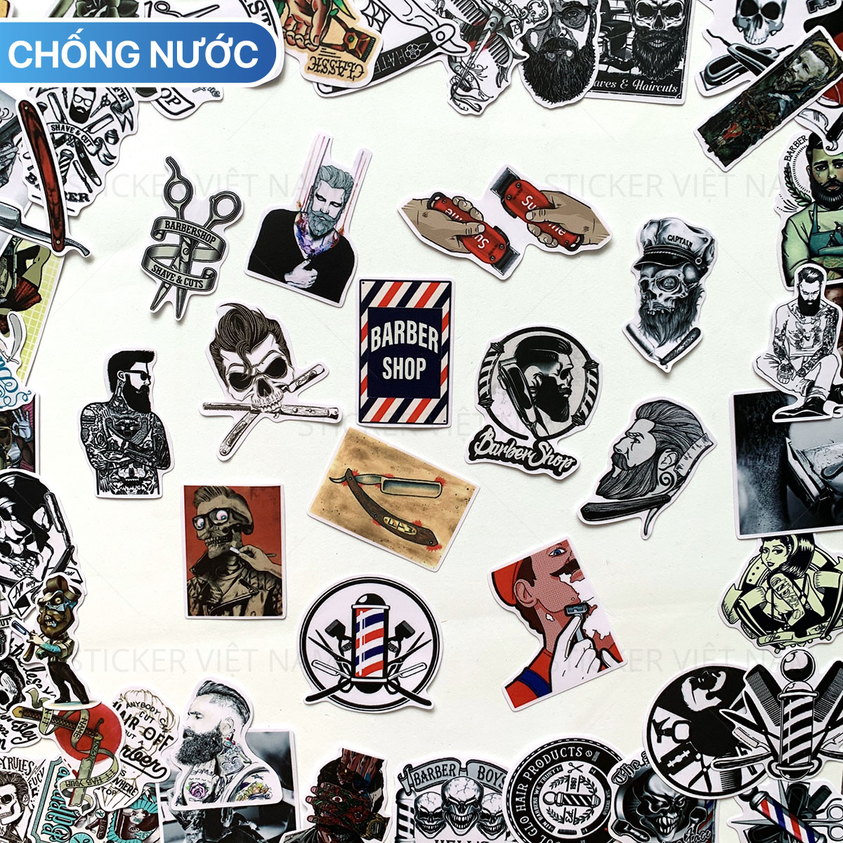 Hình ảnh Bộ 20 Sticker Barber Shop (2020) Hình Dán Chống Nước Decal Chất Lượng Cao Trang Trí Cửa Hàng Cắt Tóc Nam, Va Li Du Lịch, Xe Đạp, Xe Máy, Laptop, Nón Bảo Hiểm, Máy Tính Học Sinh, Tủ Quần Áo, Nắp Lưng Điện Thoại