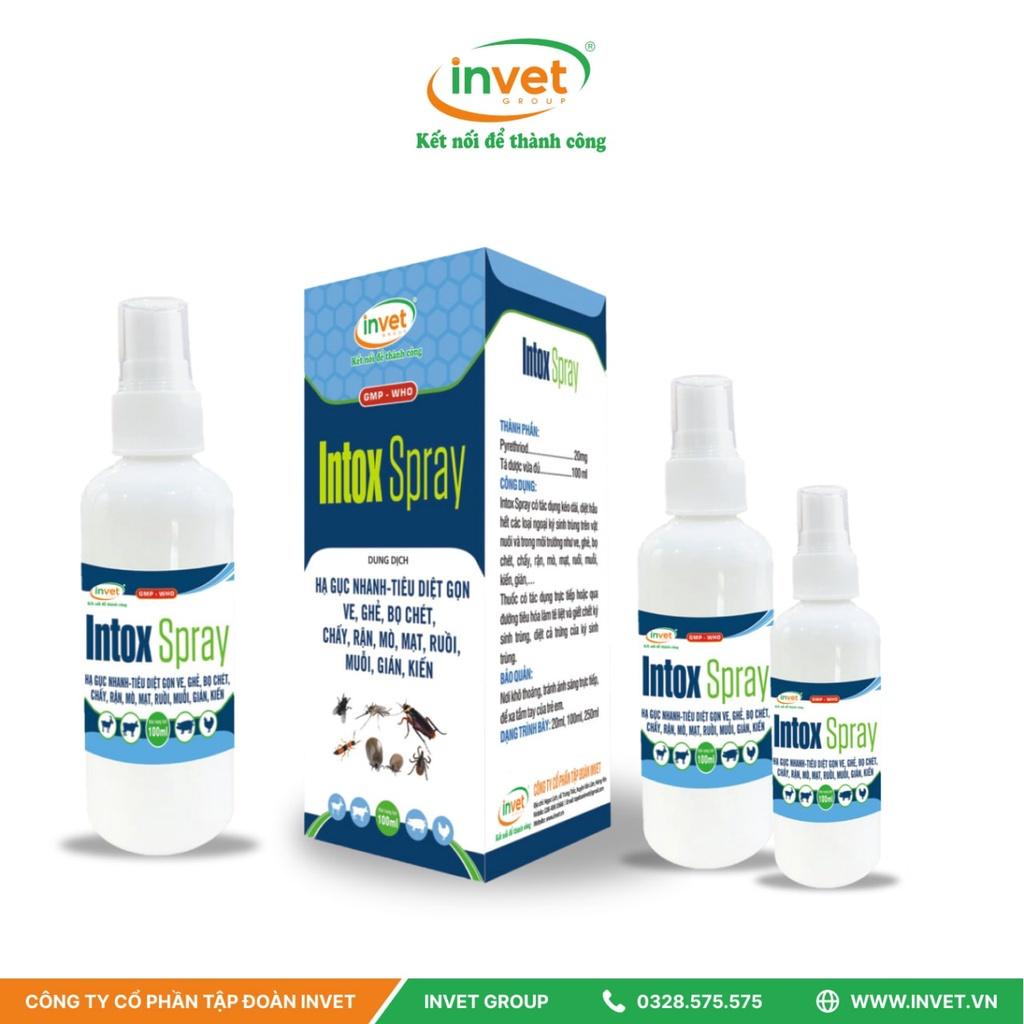 INTOX SPRAY-HẠ GỤC NHANH-TIÊU DIỆT GỌN VE, GHẺ, BỌ CHÉT, CHẤT, RẬN, MÒ, MẠT, RUỒI, MUỖI, GIÁN, KIẾN