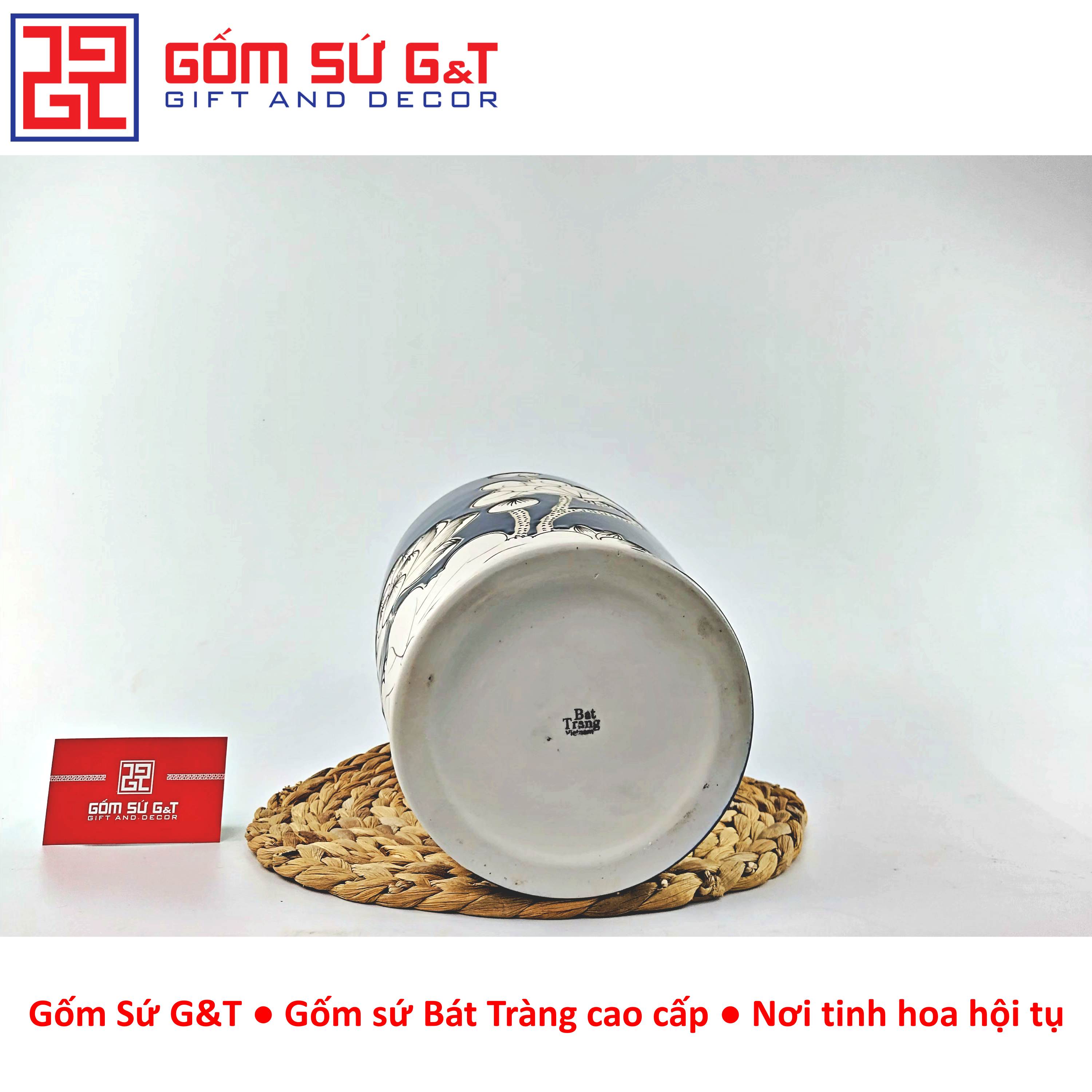 Lọ hoa men hỏa biến dáng thạp vẽ sen Gốm Sứ G&amp;T