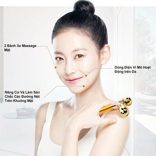 Máy rung Massage Mini 2 viên kim cương vàng nâng cơ mặt dùng con lăn đẩy rung 1pin quà tặng trẻ đẹp phụ nữ Hcm