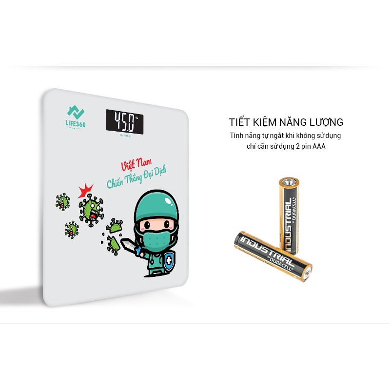 Cân điện tử sức khỏe LIFE360, cân điện tử thông minh, mặt kính cường lực, tải trọng tới 180kg - Hàng chính hãng