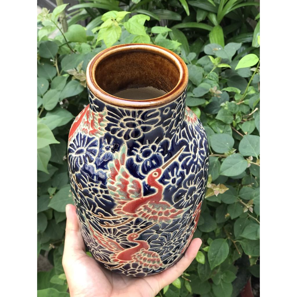 Bình hoa chim hạc gốm sứ thủ công Nam bộ trang trí decor cắm hoa HN