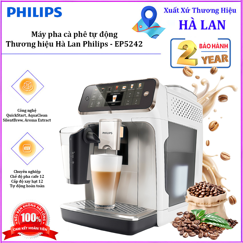 HÀNG CHÍNH HÃNG - Máy pha cà phê tự động Serial 5200 pha 12 loại đồ uống khác nhau. Thương hiệu Hà Lan cao cấp Philips - EP5242/62
