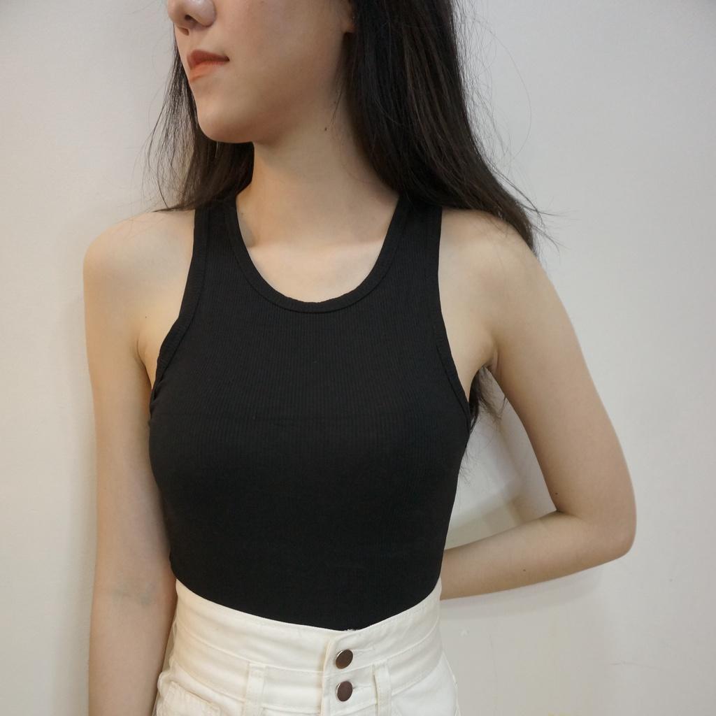 Áo thun ba lỗ nữ, áo Croptop sát nách ôm body gợi cảm, chất cotton tăm mềm mát, co giãn, 4 màu trắng, đen, nâu, nude