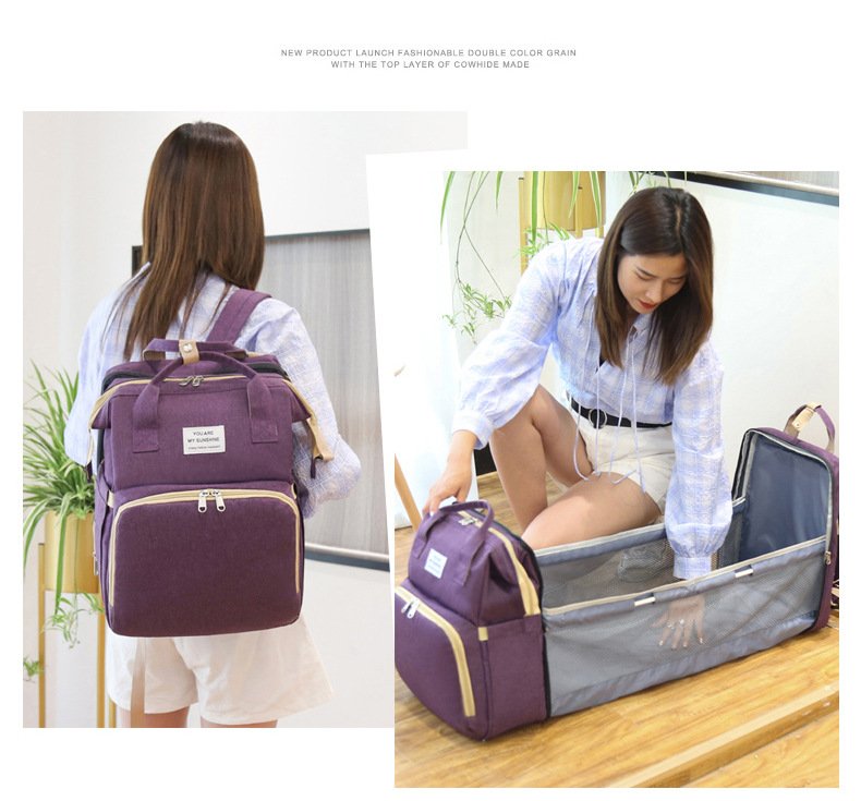 Balo bỉm sữa phiên bản 2021 2in1 đựng đồ bỉm sữa cho bé xếp thành giường nôi mini