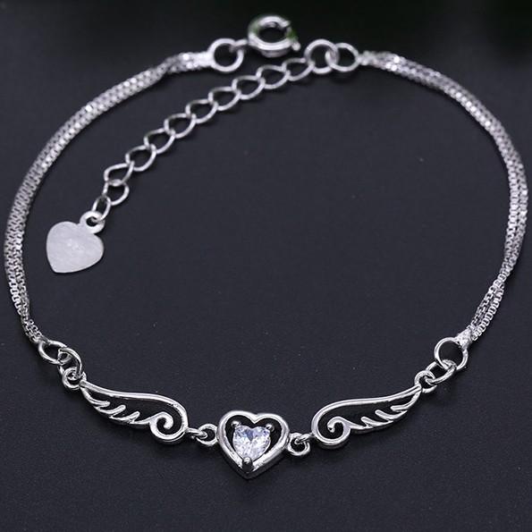 Lắc Tay Bạc Nữ Trái Tim Tình Yêu Và Đôi Cánh Thiên Thần XBL13 - Bảo ngọc jewelry