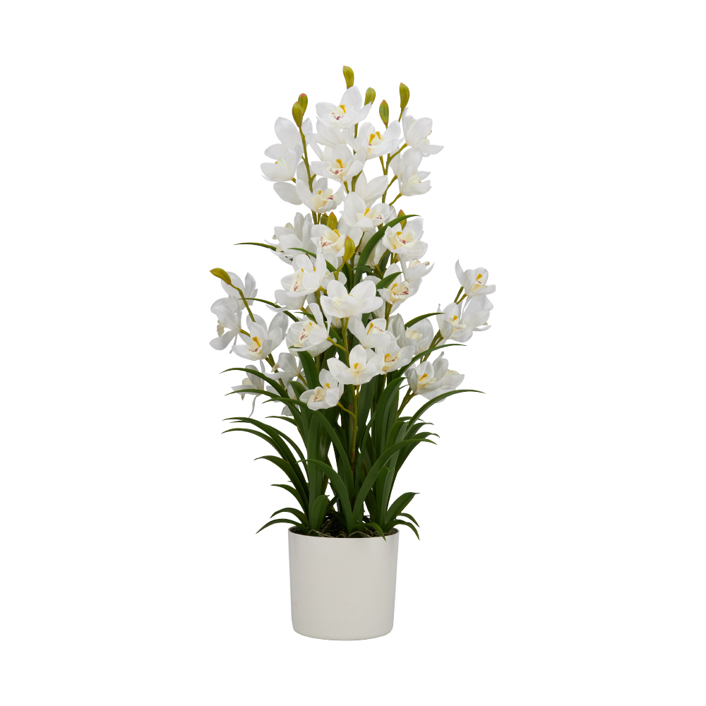 Chậu Cây Giả Polyester CYMBIDIUM Màu Trắng W50xD45xH90 Cm|Index Living Mall|Nội Thất Thái Lan
