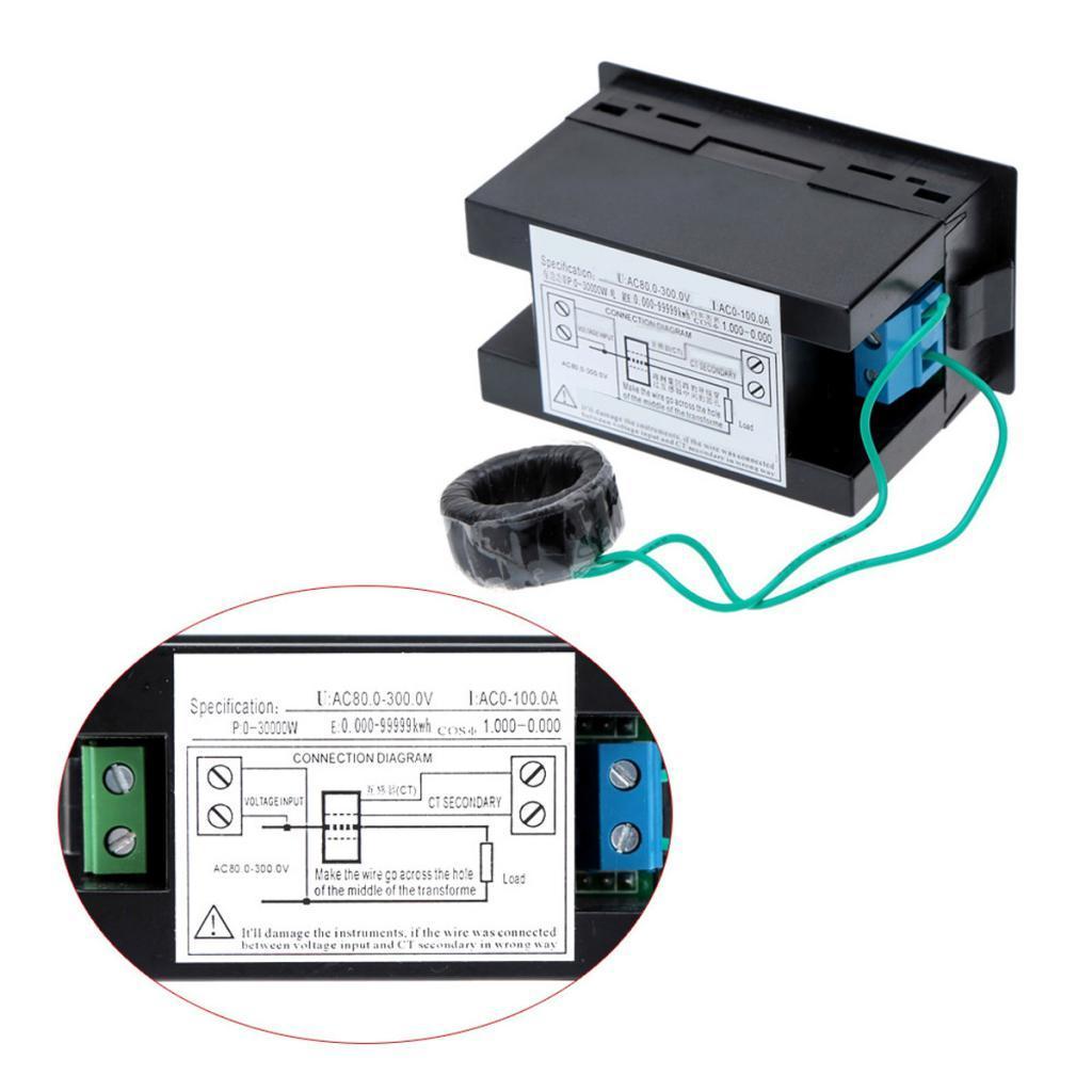 AC80-300V 100A Digital LED Amp Volt Meter Power Electric Energy Tester & CT