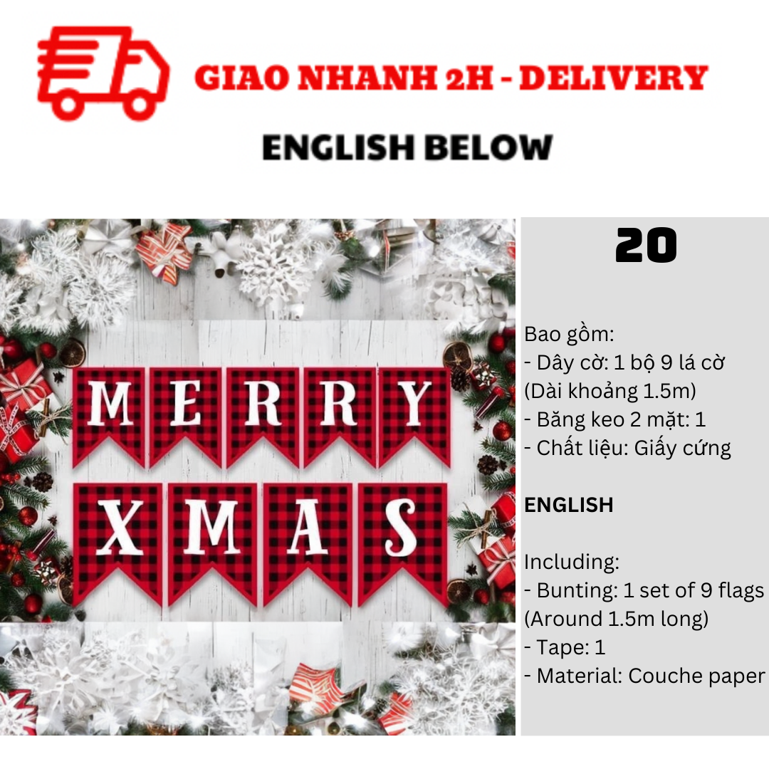 Bộ Dây Cờ Noel Trang Trí Tiệc Nhiều Mẫu - Merry Christmas Bunting DCXM31