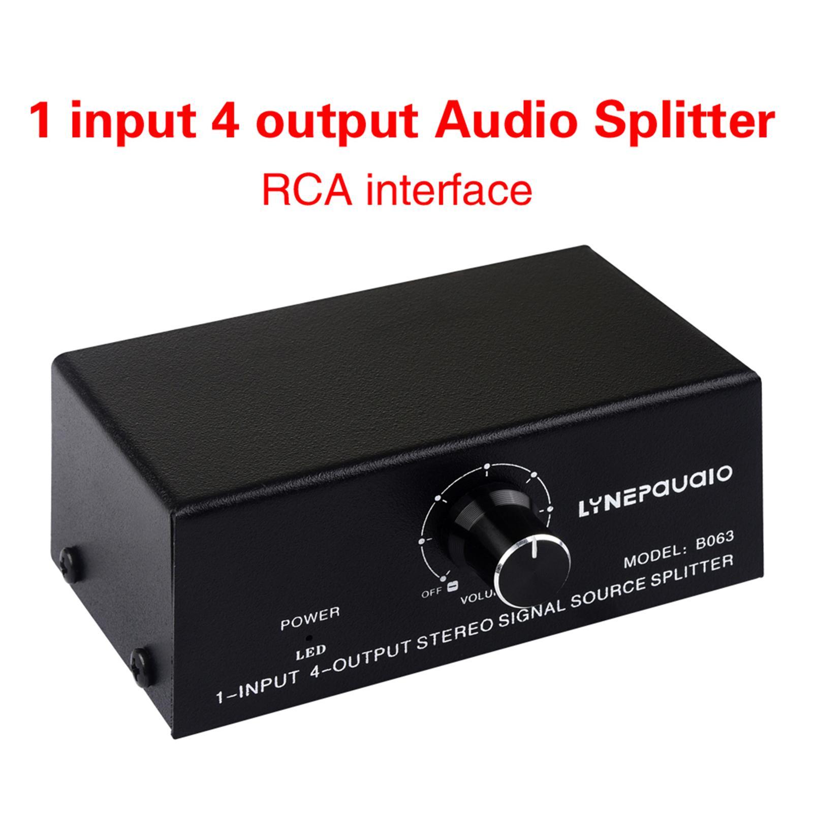 1 in 4 Out RCA Stereo Audio Switch with Volume Controller Composite Selector