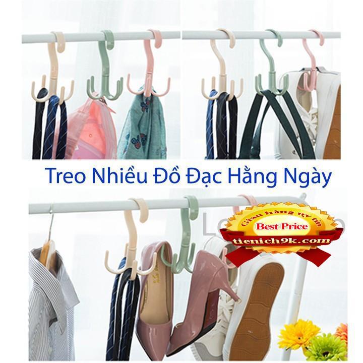 Móc treo đồ túi xách quần áo 4 chân đa năng xoay 360 độ đựng cà vạt thắt lưng Giá treo đồ nhà bếp