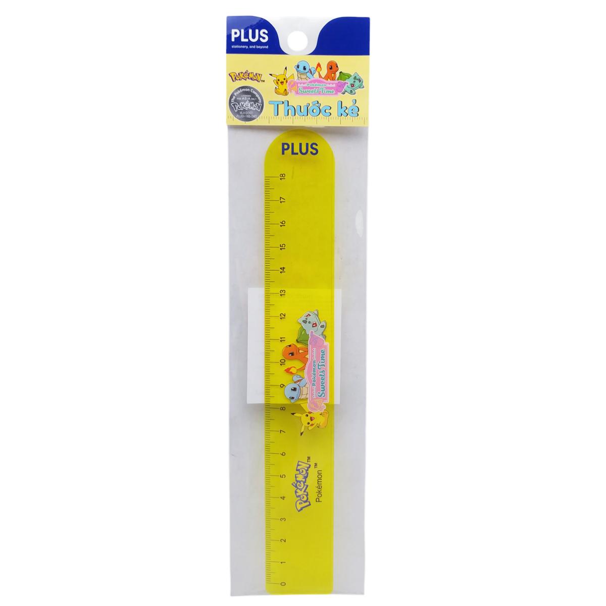 Thước Nhựa 18 cm Pokemon - Plus 900-V062 - Màu Vàng