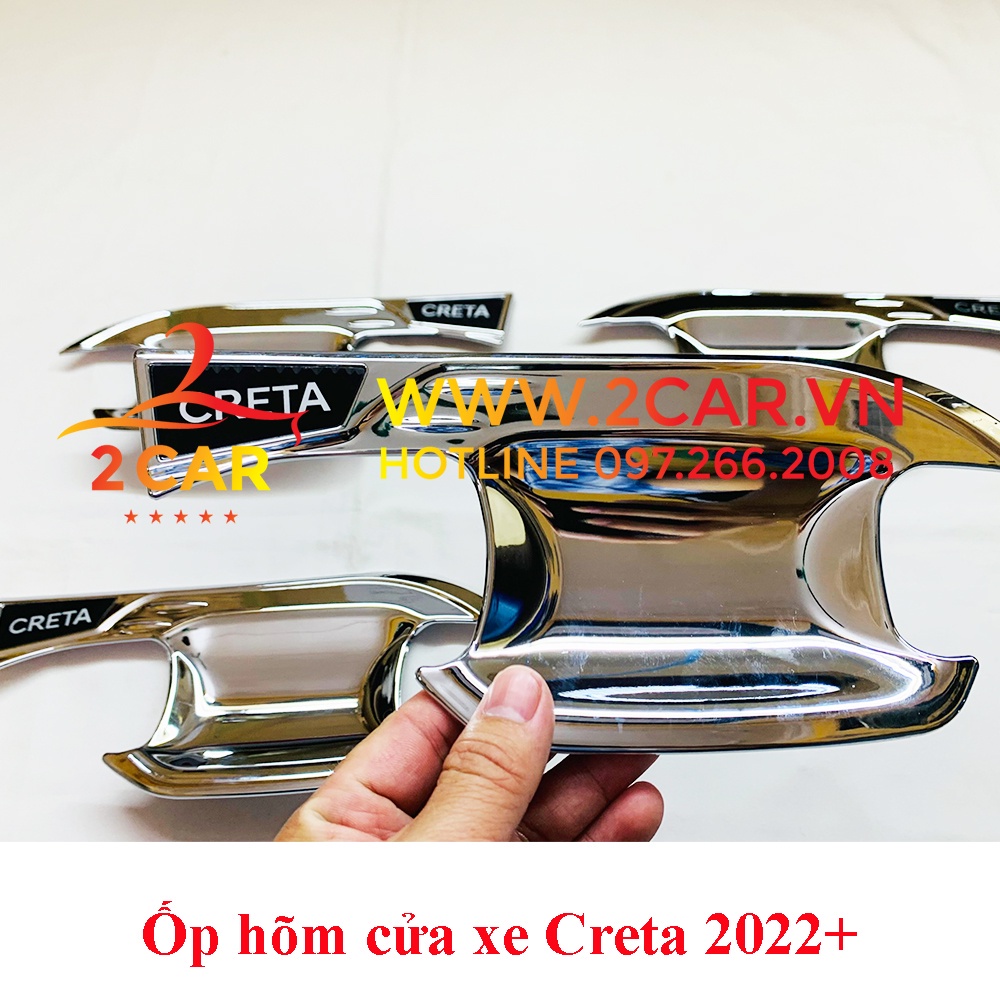 Combo Ốp Tay nắm, Hõm cửa, chén cửa, nắp bình xăng Xe Hyundai Creta 2022- 2023 Mạ Crom cao cấp
